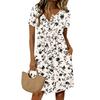 Women’s Vintage Floral Print Short Sleeve Button Neck Casual Dress with Round Neck and Relaxed Fit for Daily Wear