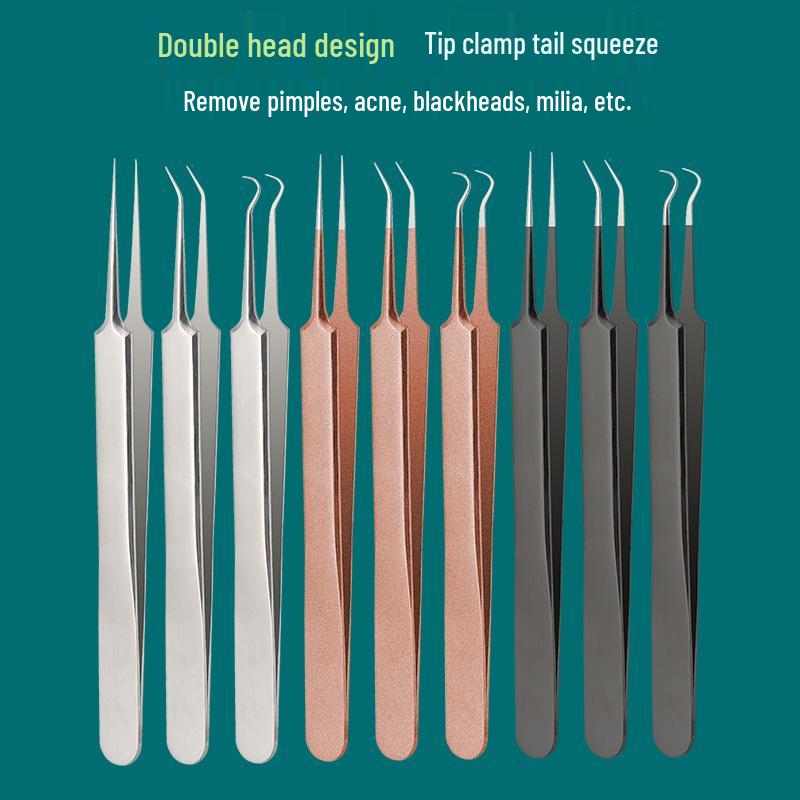 Precision Acne & Blackhead Removal Tweezers Set - Pimple Needle and Squeezing Tool