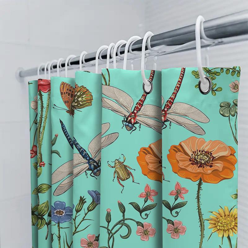 Green Dragonfly Butterfly Shower Curtain Waterproof Bath Decor Customizable 3D Printing Home Decoration