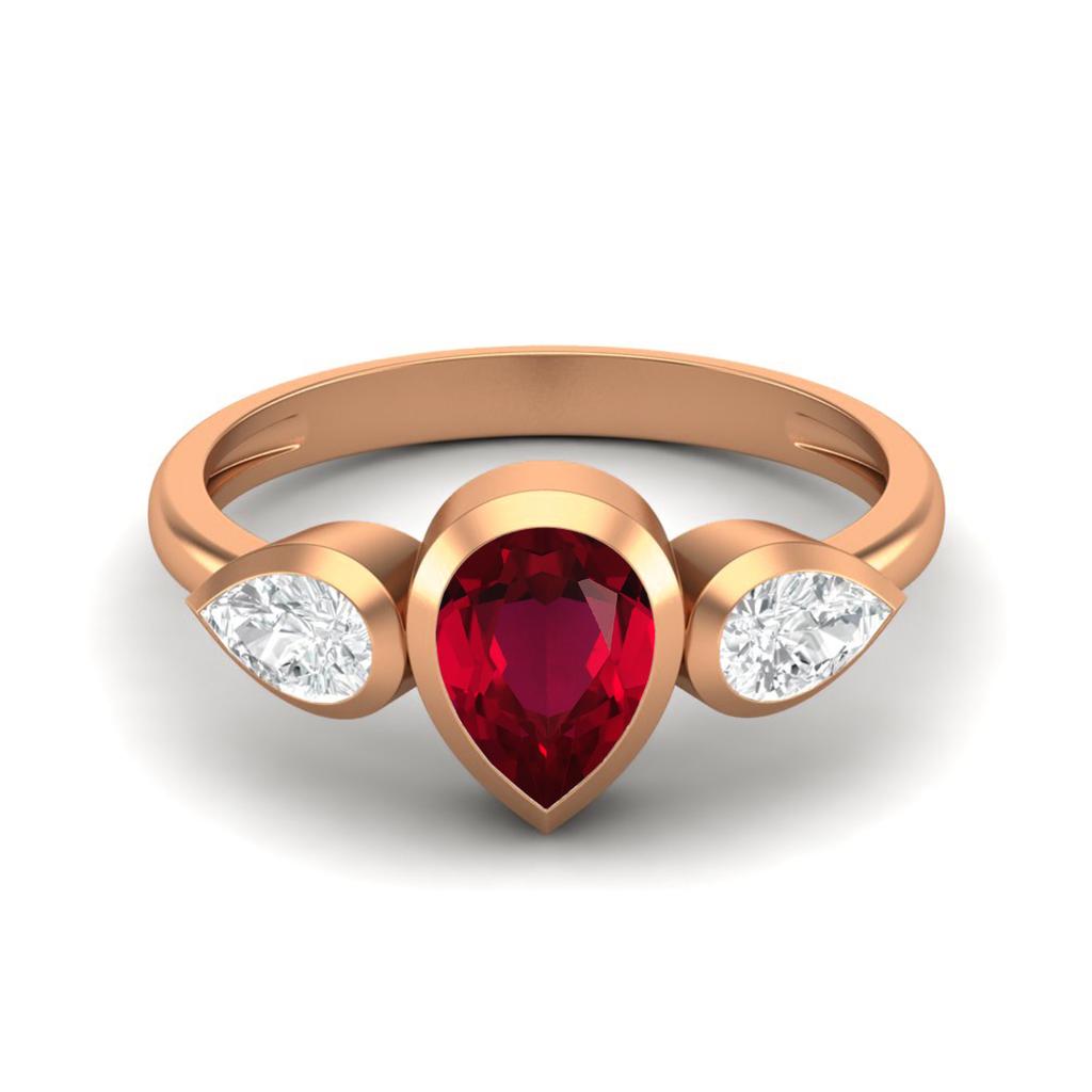 Pear Shape Glass Filled Ruby Gemstone Rose Gold Plated 925 Sterling Silver Ring