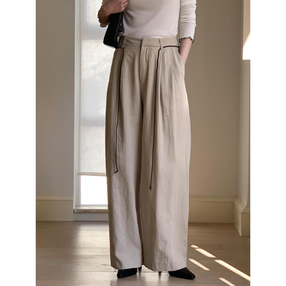 

Повседневные брюки прямого кроя с высокой посадкой для женского весенне-летнего сезона, новая корейская версия, ленивые, свободные и тонкие брюки-швабры с широкими штанинами L хаки