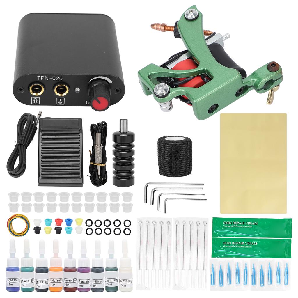 Complete Tattoo Machine Kit Professional Tattoo Kit with Coils Tattoo Machine 9 Ink Needle for