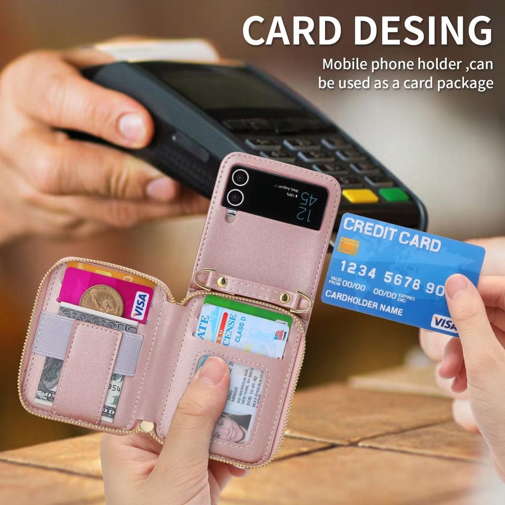 Suitable for Samsung Z Flip7 Mobile Phone Leather Case Z Flip5 Folding Mobile Phone Multifunctional Fashion Zipper Bag Oblique Span