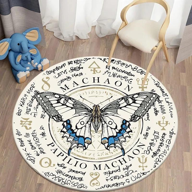 

Death Moth Round Carpet Gothic Skull Round Floor Mat Butterfly Moon Living Room Carpets Bathroom Kitchen Area Rug Doormat Decor 120cm