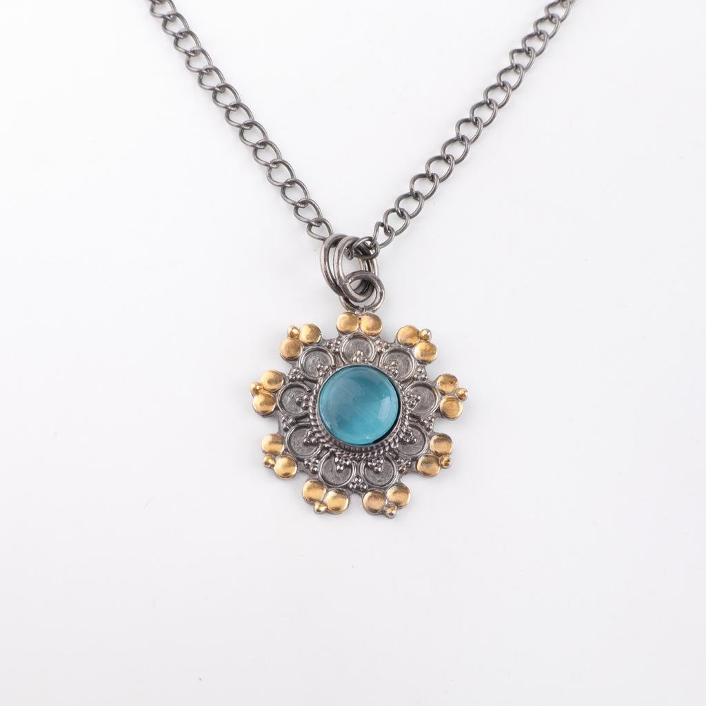 Blue Cat's Eye Gemstone 925Sterling Silver Jewelry Handmade Dainty Pendant1.26" PP-32-46
