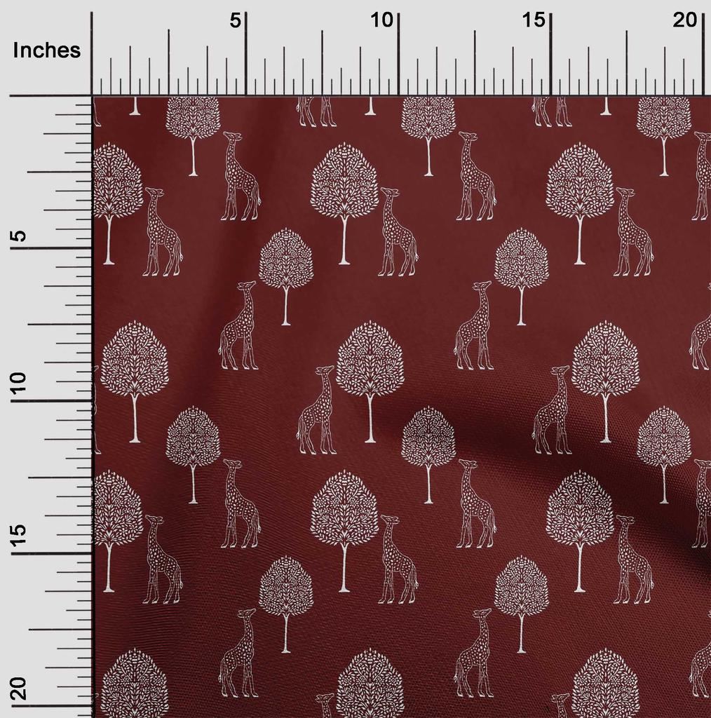 oneOone Cotton Flex Fabric Tree & Giraffe Block Printed Craft Fabric BTY 40 Inch