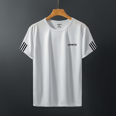 Men'S Ice Silk Mesh Three Bars Quick-Drying Clothes Short-Sleeved T-Shirt Round Neck Large Version Youth Fashion Trend Sports