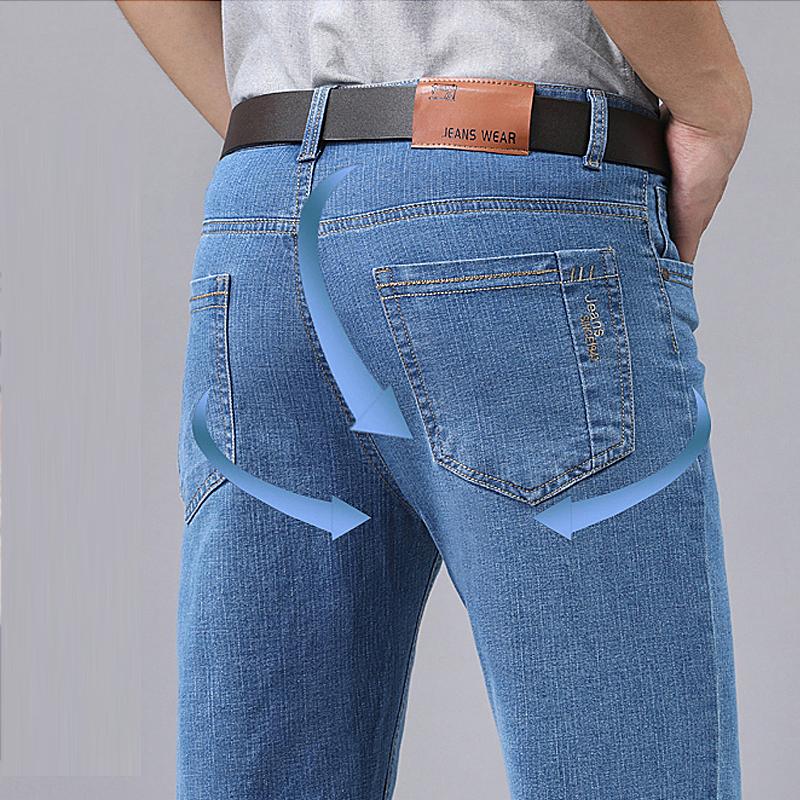 Summer Men's Micro Elastic Straight Leg Denim Pants with Shape and Skin Friendly Business Men's Pants
