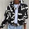 Winter Women Jackets Vintage Print Long Sleeve Button Coat Geometric Autumn Tops Ladies Leisure Outerwear Short