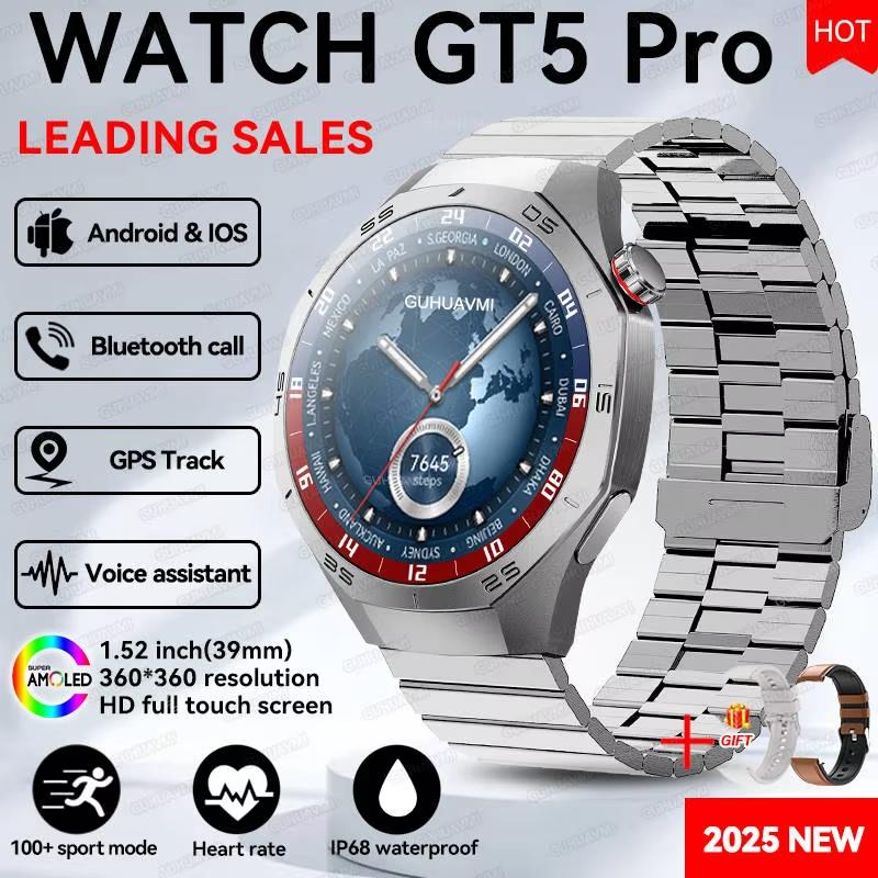 Nové chytré hodinky GT5 Pro pro muže s GPS trackerem, měřením srdečního tepu, Bluetooth voláním, NFC, vodotěsné, sportovní, outdoorové, fitness chytré hodinky pro Huawei