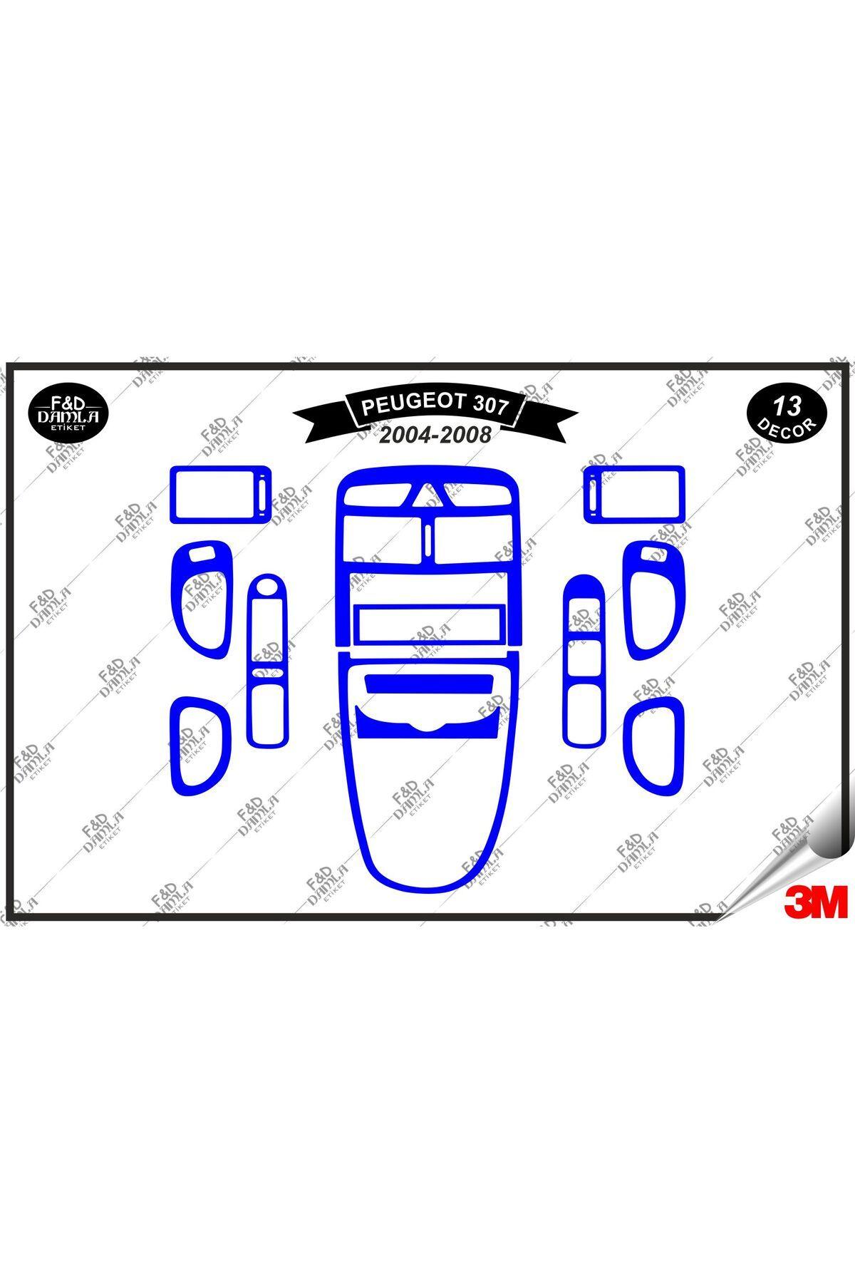 

Peugeot 307 2004-2008 Torpido Konsol Trim Göğüs Maun Kaplama Set 13 Parça Mavi