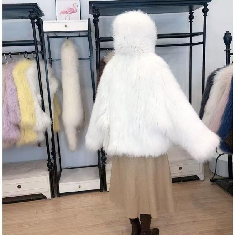 Imitation Fox Fur Women's Winter New Hooded Loose and Thin Fluff Jacket Light Trendy