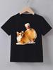 Funny Corgi Holding Coffee Graphic T Shirt Family Matching Boys Girls Kids Short Sleeve Cartoon Puppy Children Daily Tops
