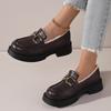 New Women'S Platform Loafers - Faux Fur Lined Winter Shoes Chunky Heel Slip On Casual Shoes Retro Metal Buckle Shoes