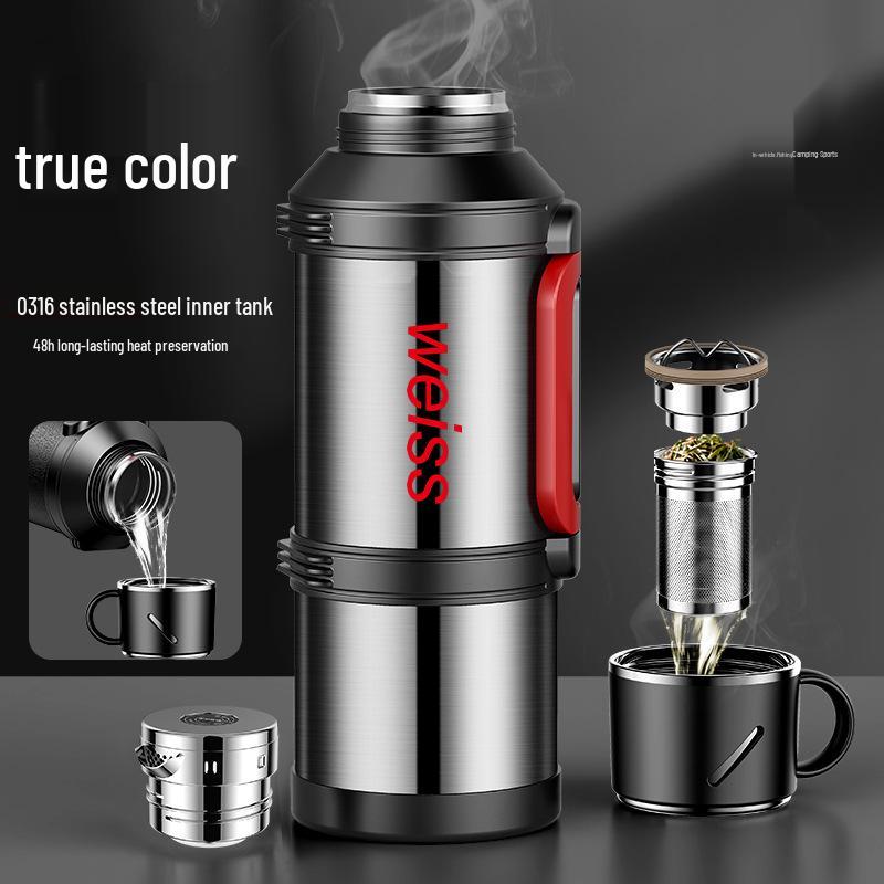 

316 Stainless Steel 4L Travel Thermos Flask - Large Capacity Insulated Bottle for Outdoor Use 2.3 Liters