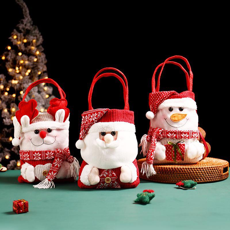 Gestrickter Cartoon Weihnachtsmann Geschenksack für Heiligabend und Süßigkeiten