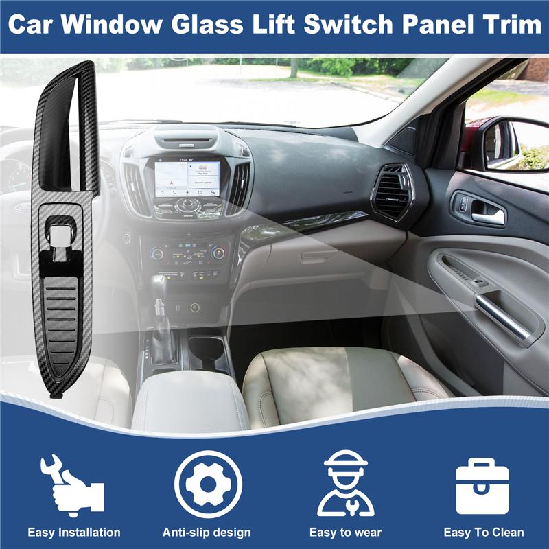 Car Front Door Window Glass Lift Switch Panel Trim Cover For Ford Escape C-MAX 2013-2018 ABS Carbon Fibre Bezel