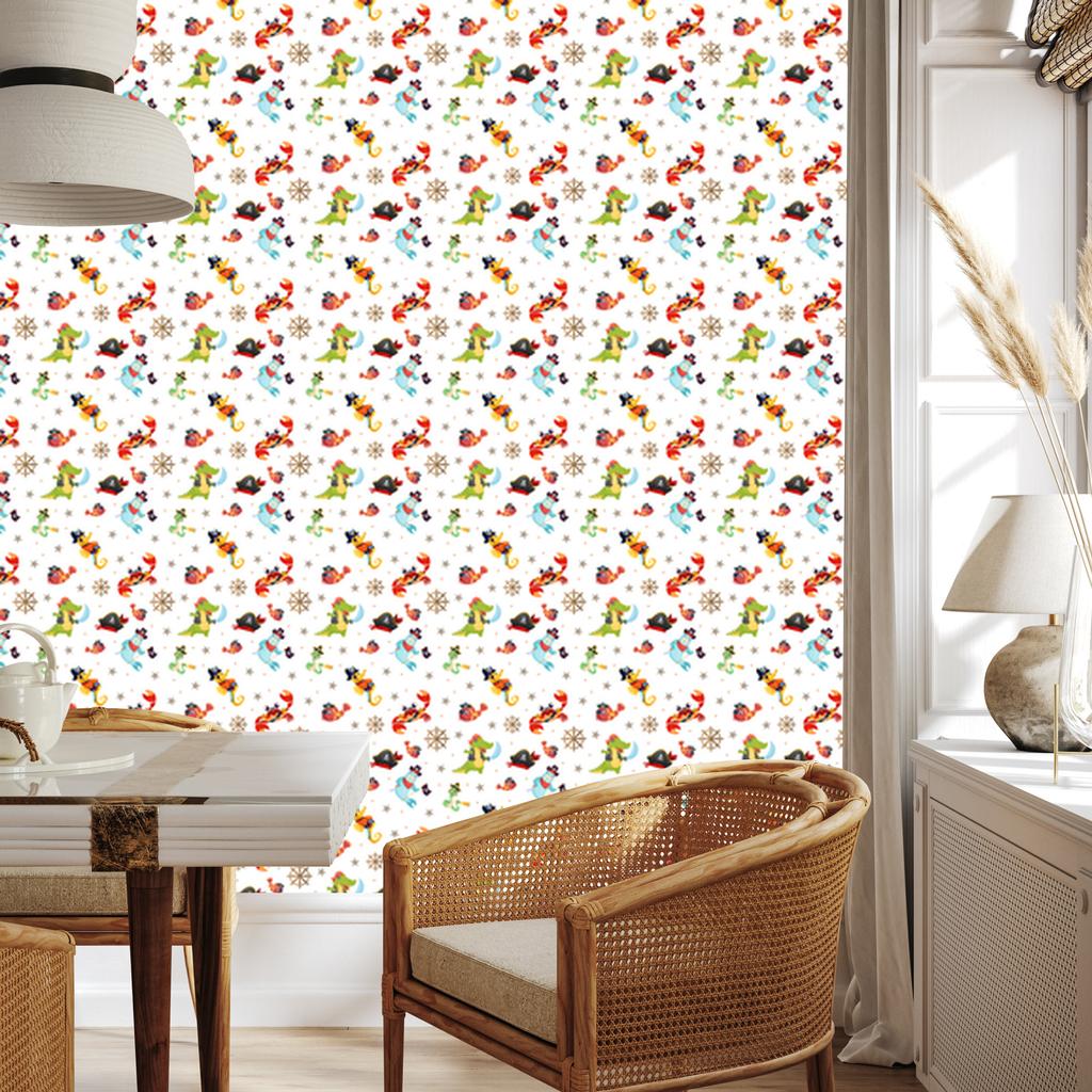 Pirates Wallpaper White, Light Gray and Cream for Living Room and Bedroom 50x1000