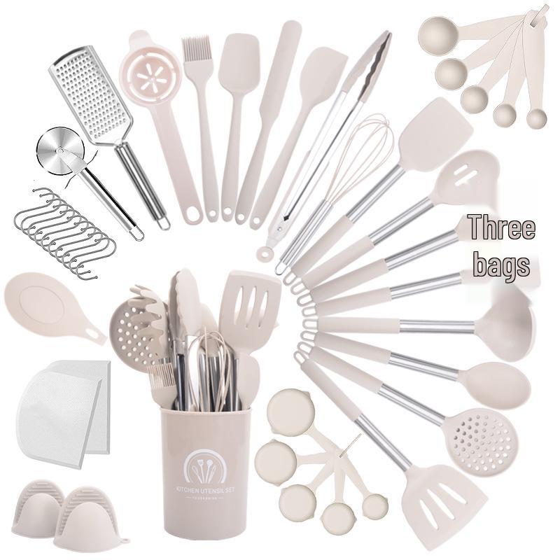 43-Piece Silicone Utensil Set: Heat-Resistant Non-Stick Spatulas & Stainless Steel Kitchen Tools.