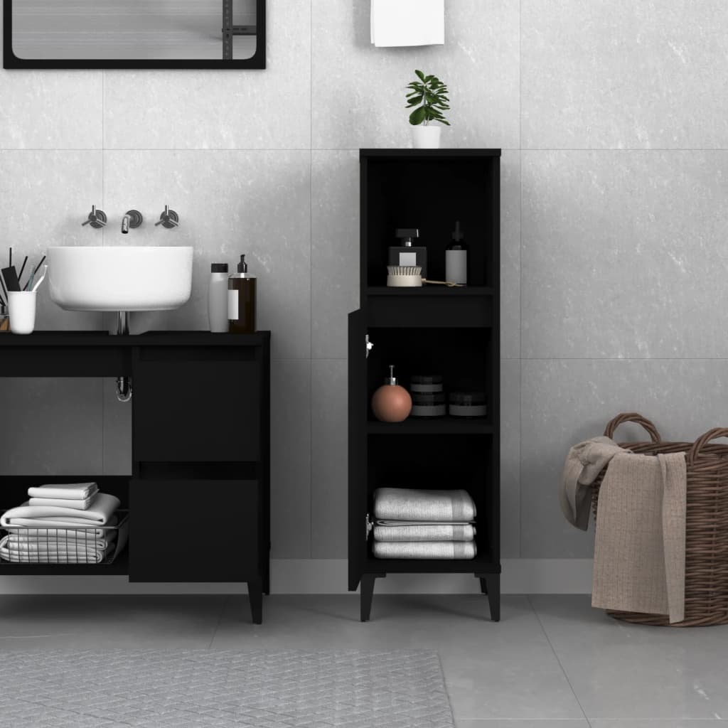 Bathroom Cabinet Black 30x30x100 cm Particleboard