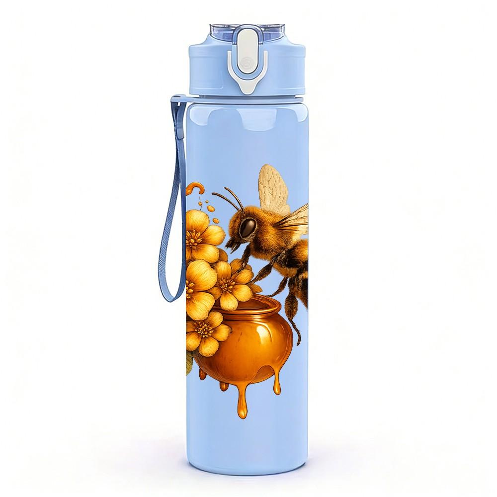 1PC Bee Sunflower Floral Print 750ml Color Plastic Sports Water Bottle Leakproof Flip Straw Lid Suitable for Sports Office Home Use