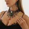 Lace Choker Necklace Rhinestones Earrings Set Halloween Costume Accessories Gothic Vampires Jewelry Set for Wedding