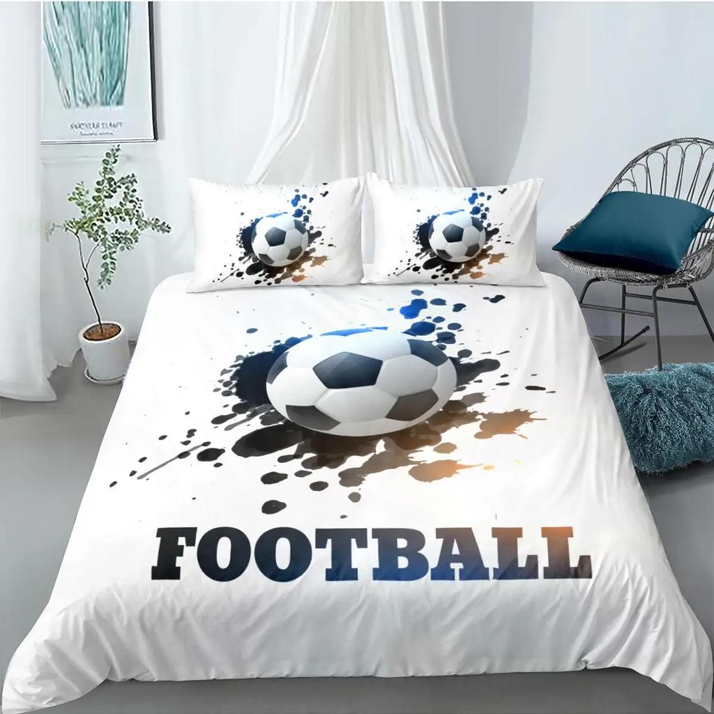 Soccer Duvet Cover Set FootBall and Old Plaster Wall Damage Destruction Punching Bedding Set Teens Queen Polyester Quilt Cover