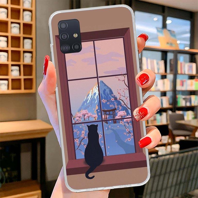 Black Cat Cartoon Cute Cover Phone Case For Samsung Galaxy A12 A22 A32 A52 A72 A02S Phone Case Note 20 Ultra 10 S10 Plus A51 A71