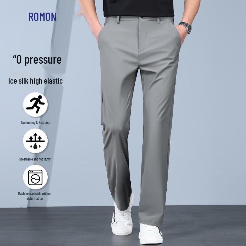 

Luomeng Men s Ice Silk Stretch Straight Leg Casual Pants 34