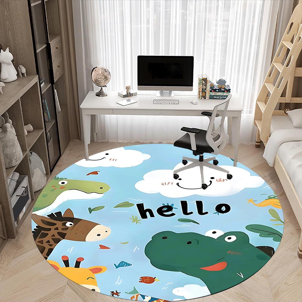 1PC Zoo Animals Pattern Office Round Area Rug, Mat Suitable For Office, Under Office Chairs Bedroom Living Room Home Decor, Room Deco