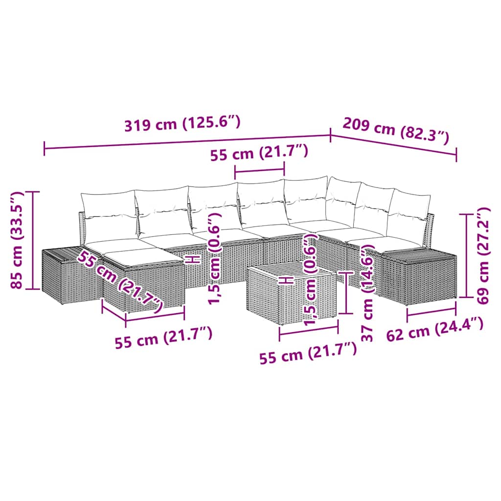 Garden Sofa Set 9 pcs Black and White