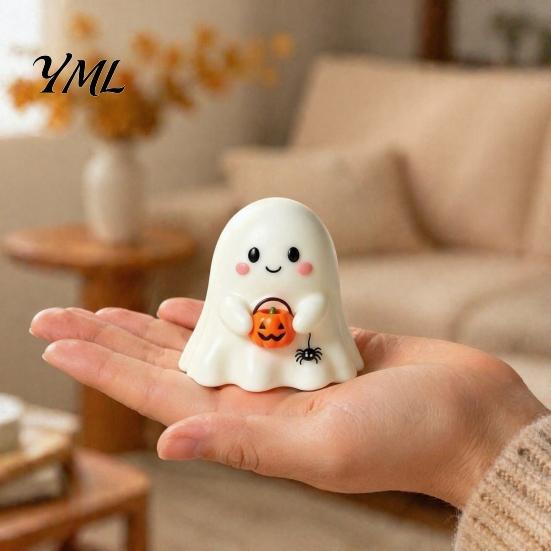 Halloween Ghost Decor Resin Figurine, Creepy Witch Hat Statue, Statue Pumpkin Reading Ornament for Holiday Party Decoration Desktop