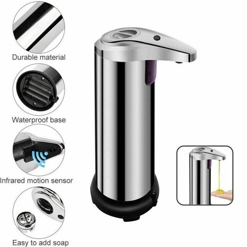250ml Automatic Soap Dispenser Built-in Infrared Sensor Handsfree Touchless Stainless Steel For