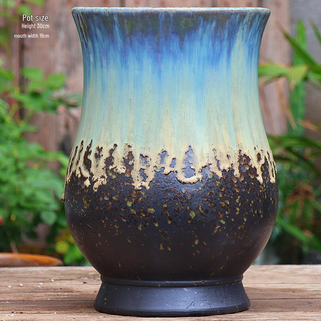 Handmade Large Ceramic Pot for Succulents & Orchids - Breathable, Coarse Pottery Bonsai Planter