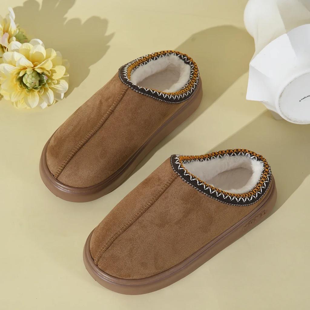 Fashion New Autumn and Winter Thick Soled Fluffy Slippers for Women's Home Flat Shoes, Fashionable Plush Home Oversized Casual Shoes