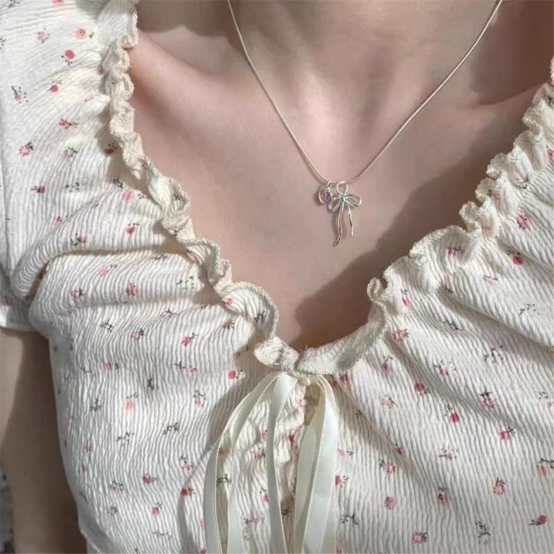 Romance Love Heart and Bowknot Pendant Necklace Special Gifts for Trendy Women Seek Unique Styles and Individuality