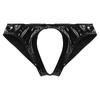 Womens Lingerie Crotchless Thongs Underwear Wet Look Patent Leather Low Waist Sexy Open Butt Briefs Panties Cutout Underpants