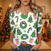 Women's Christmas Print V-Neck 3/4 Sleeve Loose Fit Casual Blouse Shirt Top