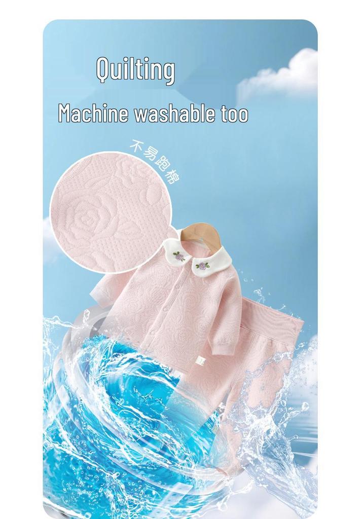 Jingqi Baby High-Waisted Cotton Pajama Set for Girls - Padded, Warm, and Perfect for Spring/Autumn