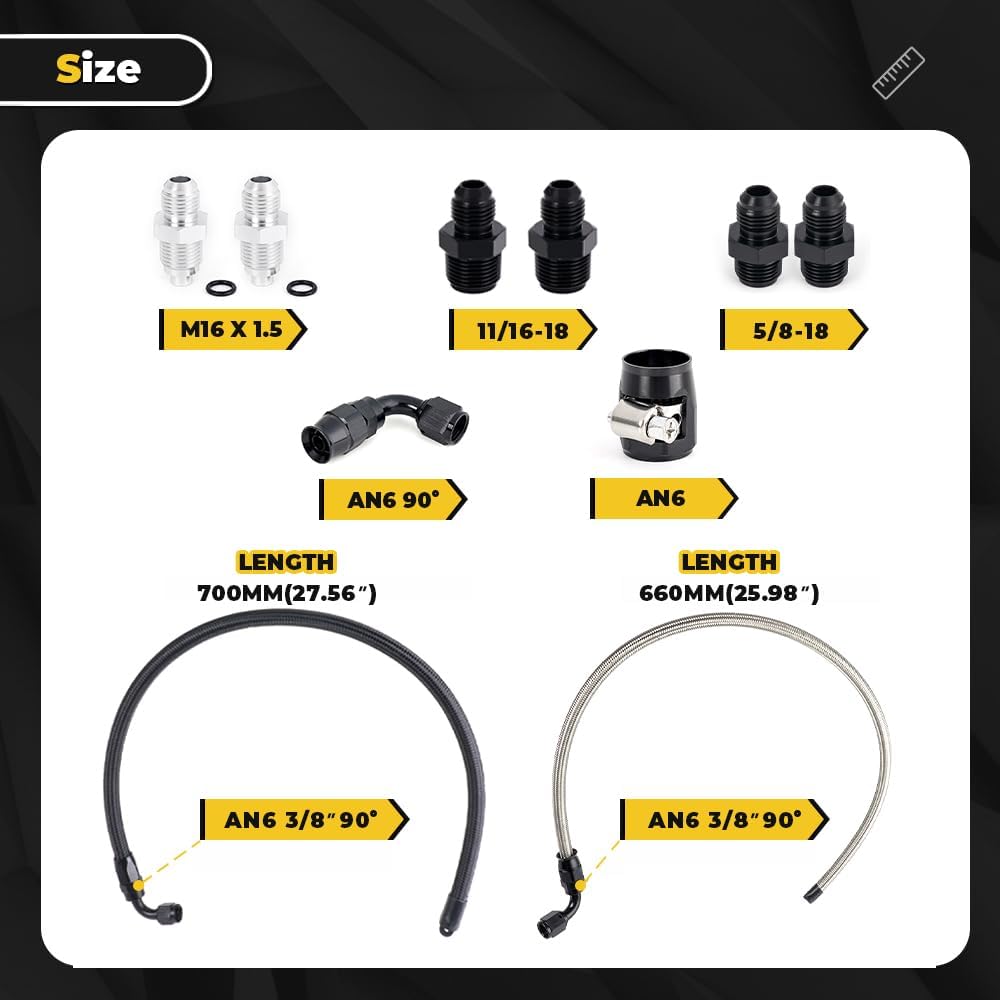 6AN Power Steering Pump Hose Kit 25Inch Compatible with Chevy C10 LS Engine, High/Low Pressure with Leak-Proof Design Connects to GM Type II Power