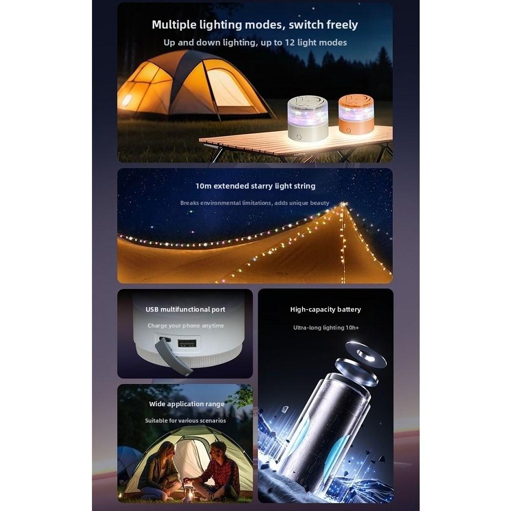 RGB LED Camping Lamp IPX6 Waterproof Retractable String Outdoor Night Light Portable Top Handle Garden Decoration Lamp