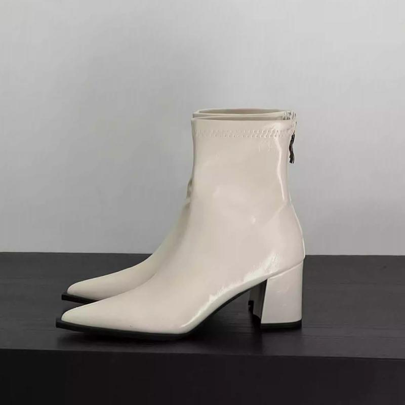 

Элегантные ботильоны на высоком каблуке с острым носком, массивные туфли, модные ботинки, туфли-лодочки, новая кожа, зимние ботинки для женщин 40