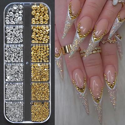 1 Set 12 griglie Misto Oro e Argento Perle Semitonde Gioielli Nail Art Stella Luna Metallo Accessori Decorazione Unghie