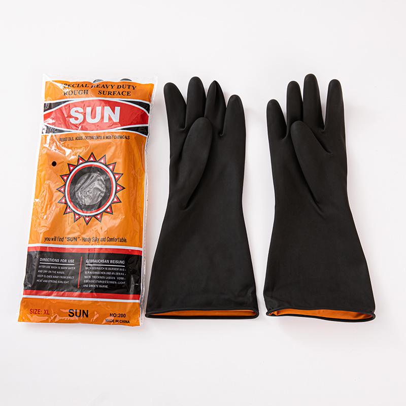 

Industrial Sunflower Gloves: Acid & Alkali Resistant, Black Outer, Orange Inner, Latex Protection for Chemical Industry Thick Acid-Alkali Resistant - 110g