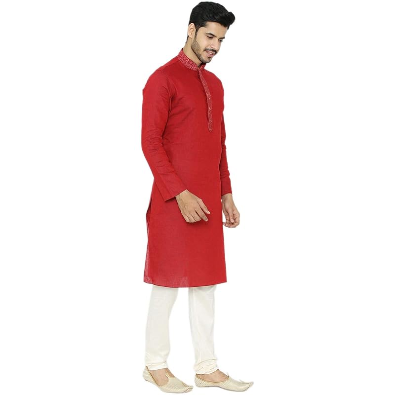 Manyavar Men s Cotton Other Kurta Pyjama (M301102_Maroon_L) L малиновый