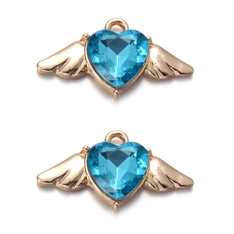 10Pcs Heart Wings Charms Alloy Colorful Rhinestone Romantic Pendant for Jewelry Accessories DIY Making Earrings Necklace Charm