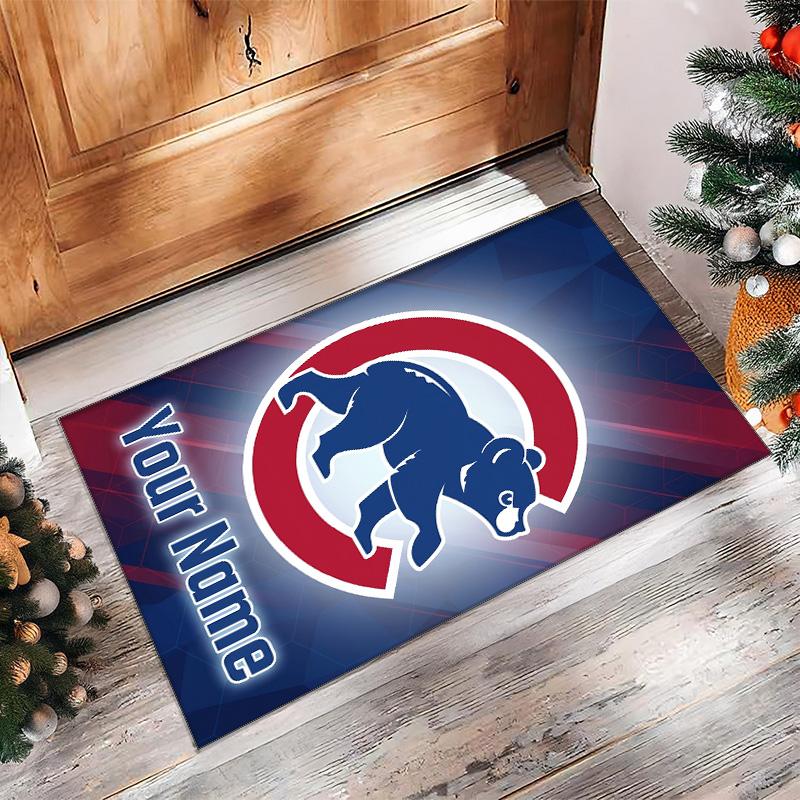 Chicago Cubs Crystal Velvet Rug, Custom Name Text Personalized Non‑Slip Floor Mat for Home Decor Gift
