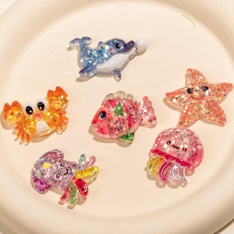 Pack Of 2/6 Sea Creature Resin Figurines Ornament for Craft Picture Frames Phone Case Scrapbooking and Hair Accessories