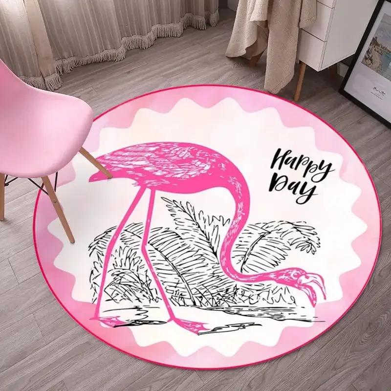 Roze Flamingo Patroon Rond Tapijt – Antislip Vloermat voor Slaapkamer, Woonkamer, Badkamer, Keuken, Scandinavische Woondecoratie Diameter 100cm(39in)