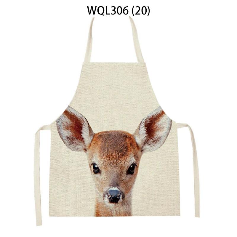 Cartoon Rabbit Deer Bear Print Kitchen Apron Women Men Sleeveless Linen Cooking Apron Home Cleaning Pinafore Baking Accessories